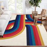 Garvee 5x7 Soft Washable Area Rug Non Slip Thin Floor Carpet Modern Abstract Rainbow Rug Soft Non Shedding Rug, Decorative Colorful Rug, Foldable Printed for Living Room, Bedroom - Beige/Blue/Pink