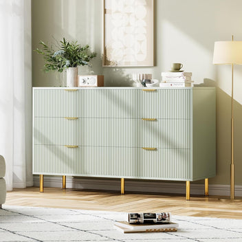 Garvee Green Dresser, Modern 6 Drawer Dresser for Bedroom with Gold Handle and Large Drawer, Wood Double Chest of Drawers and Storage Organizer for Living Room, Hallway, Entryway