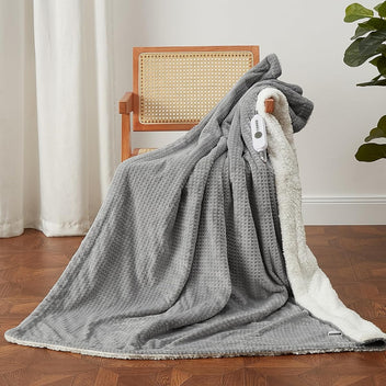 Garvee Waffle Heated Blanket Twin 62"x84", Fast Heating Electric Blanket with 4 Adjustable Heating Level & 10 Hours Auto Off, ETL Certified, Grey
