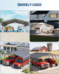 Garvee 20x25FT Heavy Duty Metal Carport,Outdoor Portable Car Garage with Led Light,Removable PE SideReinforced Base & Galvanized Steel Roof, Outdoor Car Port Canopy Shelter for Boats, Full-Sized Pickup Trucks