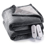 Garvee Electric Heated Blanket Throw King Size with Dual Control, Super Soft Flannel Heated Throw with 4 Fast Heating Levels & 10 Hours Auto Off, Machine Washable, ETL Certification (King, Grey) - Dark gray/light gray
