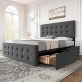 Garvee Queen Size Upholstered Bed Frame With Adjustable Headboard, Platform Bed Frame With 4 Storage Drawers, Wood Slats Support, No Box Spring Needed, Easy Assembly - gray -1