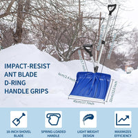 Garvee 17.7"W X 12.6"H Ergonomic Snow Shovel – Aluminum-Edged Blade with Assisted D-Ring Handle – Lightweight Snow Pusher for Patio, Garden, Yard – Blue Shovel with Silver Pole