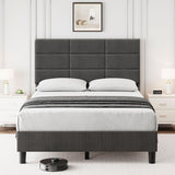 Garvee Twin Bed Frame with Headboard, Linen Upholstered Twin Bed Frames with Solid Wooden Slats Support, No Box Spring Needed, Noise-Free, Grey - Light Gray