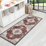 Garvee Runner Rug 2x6 Vintage Medallion Non Slip Low Pile Washable Accent Rug Rust Beige for Hallway Living Room Bedroom - Rust/Beige
