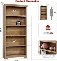 Garvee 5 Tier Bookshelf, 69" Tall Farmhouse Bookcase with Adjustable Shelves, 31.5" W Floor Standing Open Display Storage Rack with Anti-Slip Design for Home Office, Balcony, Library, Study / Living Room, Brown