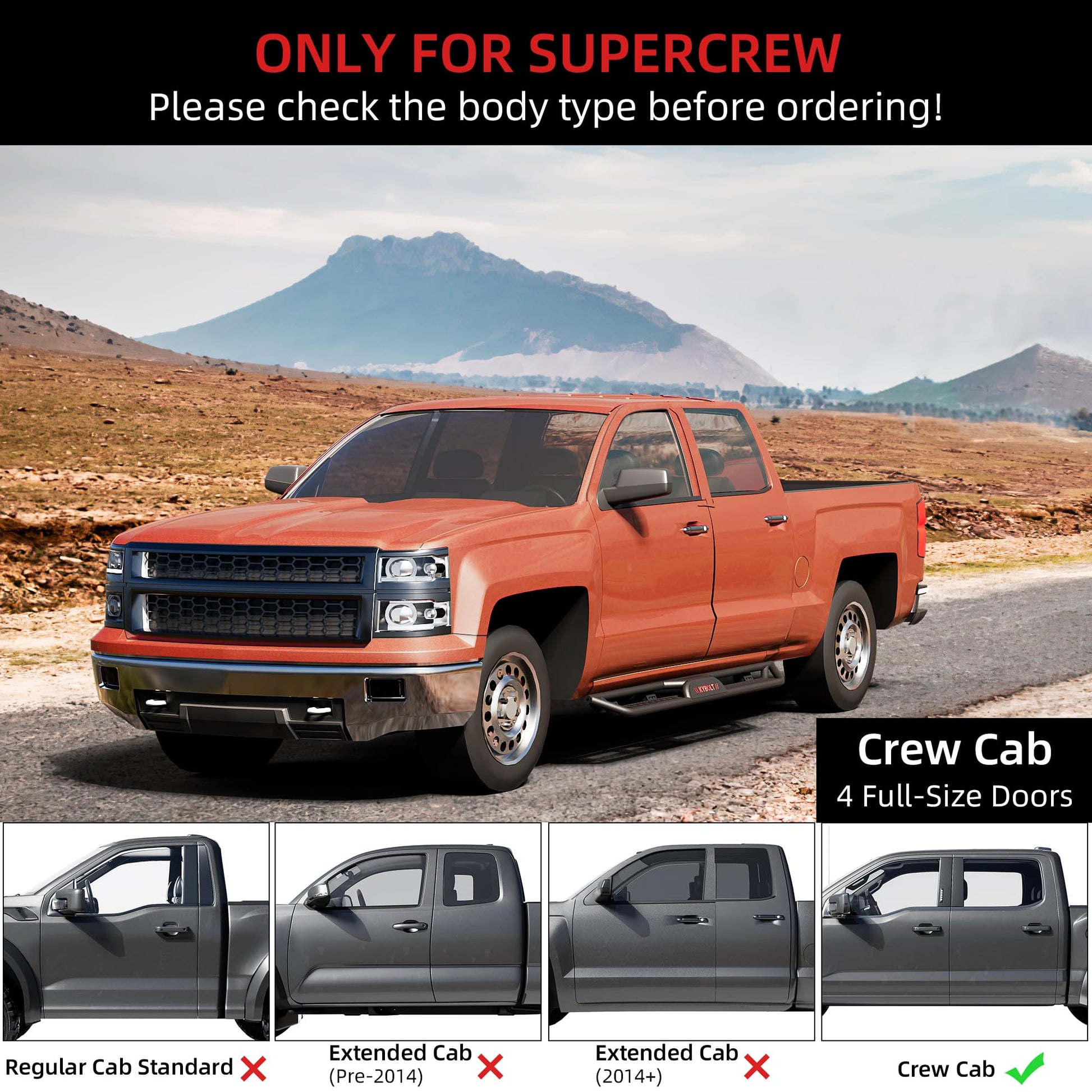 Garvee Running Boards 6.5 Inches with Two Stairs Design Compatible with 2019-2024 Chevy Silverado/GMC Sierra 1500, 2020-2024 2500HD 3500HD Crew Cab(4 Full-Size Doors), Bolt-on Side Steps