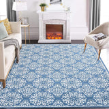 Garvee Washable Rugs 8x10 Large Area Rugs for Living Room Non Slip Modern Rug Floral Print Accent Rug Soft Faux Wool Vintage Rug Non Shedding Throw Carpet for Bedroom Dining Room Home Office Blue - Blue