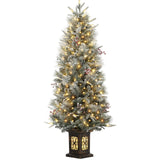 Garvee 4.5ft Pre-Lit Snow Flocked Christmas Tree with 200 LED Lights, Artificial Potted Xmas Tree with 8 Lighting Modes, Faux Berries, Christmas Tree for Holiday Decor, Yard, Home - 1 Pack - Antique Urn-1 Pack