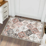 Garvee Washable 2x3 Non-Slip Bohemian Rug - Soft Faux Wool, Low Pile, Pet-Friendly, TPR Backing, Machine Washable, Entryway/Living Room - Pink/Gray