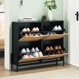Garvee Natural Rattan Shoe Cabinet with 4 Flip Doors, Modern 4-Tier Hidden Shoe Rack, MDF & Metal, Adjustable Shelves, Anti-Tilt, Entryway - White+Oak
