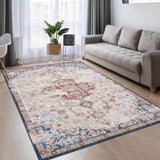 Garvee Area Rug 5x7 Washable Vintage Distressed Area Rug Boho Chic Medallion Rug Non-Slip Non Shedding Indoor Throw Rugs for Bedroom Dinning Room Office, Red/Beige - Red