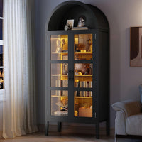 Garvee 71 in Arched Cabinet with Glass Doors, 5-Tier Modern Arched Bookcase with 3-Color LED Lights & Adjustable Shelves, Freestanding Accent Display Cabinet for Living Room, Kitchen, Black