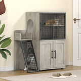 Garvee Modern Villa Cat Litter Box Enclosure with Platform, Double Layer, MDF Panel, Ladder, Hidden Washroom, 33.5"L x 17.9"W x 41.9"H, Light Grey, Indoor Use - Light Grey