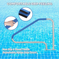 Garvee Pool Handrail 50x36 Pool Rail 304 Stainless Steel Silver Rustproof Pool Stair Rail with Blue Grip Cover Humanized Swimming Pool Railing, Quick Mount Accessories for Pools and Spas