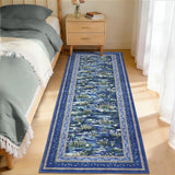 Garvee Blue Botanical Kitchen Runner Rug 2x6, Washable Non Slip Low Pile Indoor Carpet, Floral Nature Pond Rug for Hallway Entryway Bedroom Farmhouse Decor - Blue