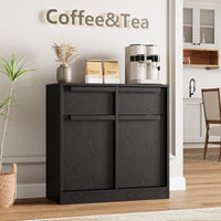 Garvee 31.5" Sideboard Buffet Cabinet with 2 Doors and 2 Drawers for Dining Room, Black
