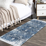 Garvee Runner Rug 2x6 Machine Washable Hallway Rug Vintage Area Rug Non-Slip Distressed Throw Floor Carpet for Kitchen Laundry Room Bedroom, Navy - Blue