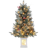 Garvee 3ft Prelit Artificial Frost Christmas Tree with Snowflake Light Box Base, 78 Warm Lights & Red Berry for Front Door, Porch, Entryway, Fireside Christmas Decoration, Set of 1 - Snowflake-8 Light Modes-1 Pack