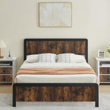 Garvee Full Size Bed Frame with Wave Wood Headboard, 13.8" Under Bed Storage, Steel Slat Support, Safe Rounded Corners, No Box Spring Needed, Rustic Brown - Brown