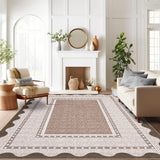Garvee Border Washable Area Rug 9x12 Brown Stain Resistant Non Slip Ultra-Soft Low Pile Carpet for Living Room Bedroom Nursery Dining Room Farmhouse Office - Chocolate Brown