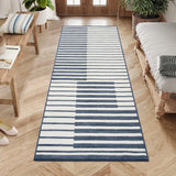 Garvee Washable 2x6 Runner Hallway Modern Stripe Non-Slip Indoor Rug Blue, Low-Pile Carpet for Kitchen Bathroom Laundry Room - Blue