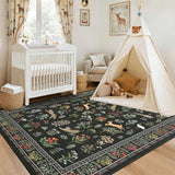 Garvee Jungle Print Washable Area Rugs 6x9, Non Slip Soft Animal Print Carpet for Kids Room Living Room, Black - Black