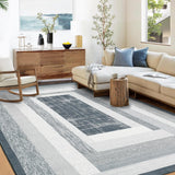 Garvee Living Room Rug 8x10 Washable Rug with Non Slip Backing for Dining Room Easy-Cleaning Area Rug Abstract Geometric Floor Cover Soft Large Area Rug for Bedroom Office Nursery,Grey - Gray