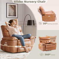 Garvee Power Recliner Chair with Heat and Massage – Electric Swivel Rocker Recliner, USB Port, Ergonomic Tall Back PU Leather Sofa, Oversized Padded Seat for Living Room, Adults or Elderly – Brown