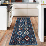 Garvee Area Rug Machine Washable Non-Slip Low Pile Geometric Print for Living Room Bedroom Nursery Entryway, Various Sizes, Multi-Color - Blue