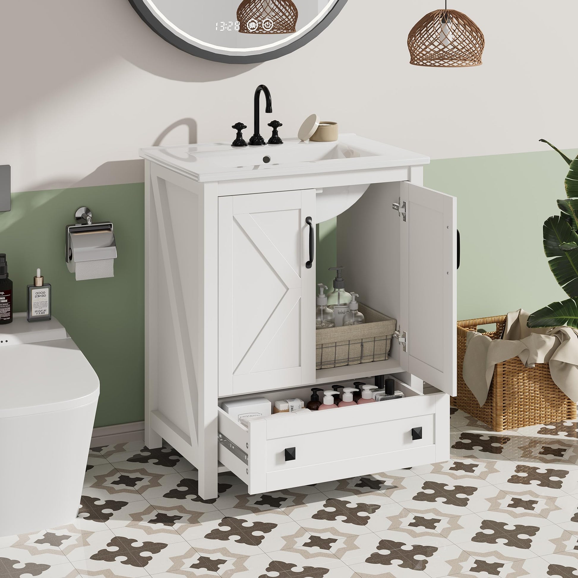 Garvee Modern 30" Freestanding Bathroom Vanity with with 2 Doors and Storage Drawer for Bathroom, White