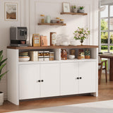 Garvee Sideboard Buffet Cabinet with Storage, 55'' Large Farmhouse Kitchen Cabinet, White, Adjustable Shelves, Multi-Purpose - White