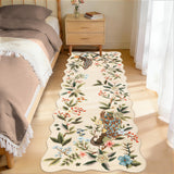 Garvee Scalloped 2x6 Kitchen Rugs Washable Floral Peacock Non Slip Hallway Runners Soft Low Pile Ultra Thin Beige - Beige