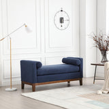 Garvee 53.5"W Upholstered Ottoman Bench With Wood Legs & Bolster Pillows For Bedroom Living Room Entryway Caramel Navy - Navy As Shown