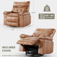 Garvee Power Recliner Chair with Heat and Massage – Electric Swivel Rocker Recliner, USB Port, Ergonomic Tall Back PU Leather Sofa, Oversized Padded Seat for Living Room, Adults or Elderly – Brown
