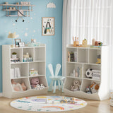 Garvee 7-Cubby Wood Toy Storage Organizer Kids Bookshelf, White - White