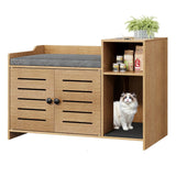 Garvee Cat Litter Box Enclosure, Hidden Litter Box Furniture with Litter Mat & Storage Shelf, Farmhouse Indoor Cat House Cabinet for Hallway, Bedroom, Oak - Oak