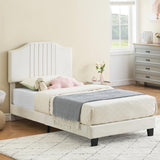 Garvee White Twin Bed Frame for Girls, Upholstered with Headboard, Strong Wooden Slats, Velvet Fabric, No Box Spring Needed, Easy Assembly - Beige