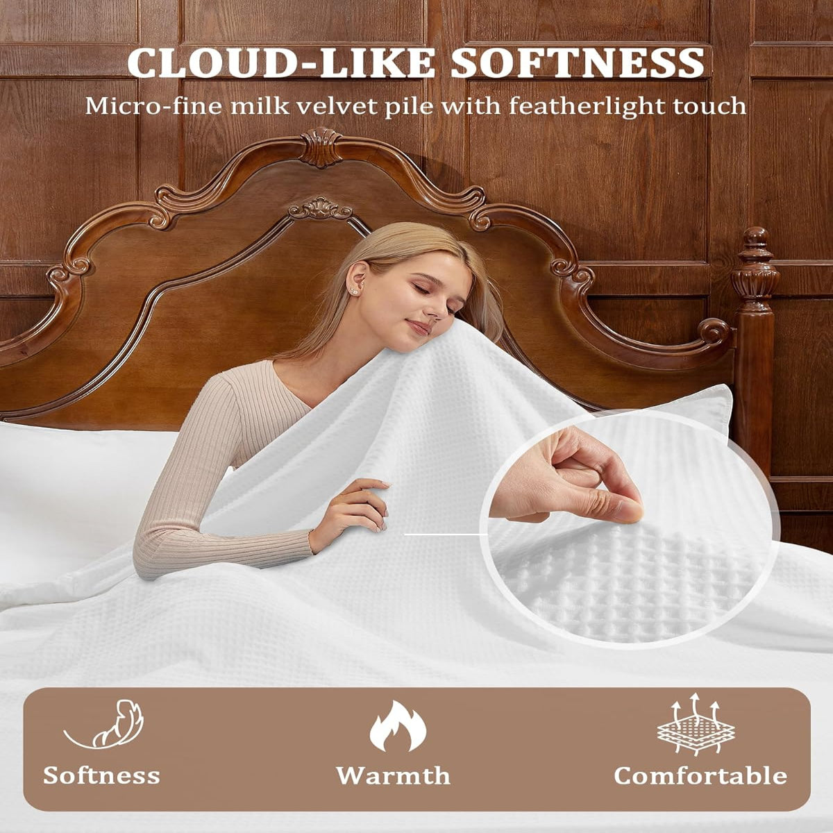 Garvee Heated Blanket Queen Size with Dual Control, Waffle Electric Blankets with ETL Certified, Soft Flannel Heating Blanket, 4 Heating Levels, 10 Hours Auto Off, White, Queen 84" x 90"