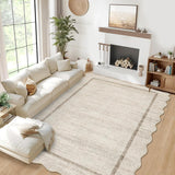 Garvee Scalloped Washable Rug 5x7 Non Slip Area Rug for Living Room Bedroom Beige Low Pile Soft Durable - Beige
