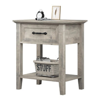 Garvee Square Nightstand, Bedside Table End Table for Bedroom Nursery Living Room, End Table with Storage Drawer, Easy Assembly, 1 PC-Gray