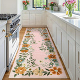 Garvee Floral Pink 2x6 Runner Rug Washable Rug, Non-Slip Non-Shedding Kitchen Carpet, Low Pile Stain-Resistant Foldable Soft Carpet for Entryway, Laundry Room, Bathroom - Pink