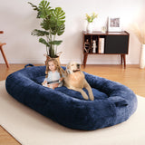Garvee Giant Dog Bed for Men and Women, 75"x48"x14" - Washable & Plush Dog Bed for People, Suitable for Adults，Human-Sized Bed - Navy blue