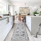 Garvee 2 x 6 Area Rug Washable Hallway Runner Rug Non-Slip Boho Vintage Rug Low Pile Lightweight Carpet Stain Resistant Distressed Indoor Throw Covers for Bedroom Kitchen Sink Office, Grey - Gray