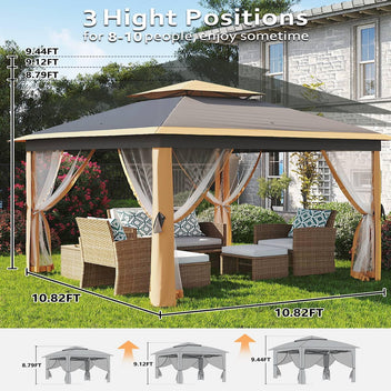 11' × 11' patio gazebo tent with 117 sq ft shade coverage
