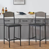 Garvee Bar Stools, Barstools Set of 2 with Footrest and Upholstered Back, 25.2" Bar Chairs for Dining Room Kitchen, Counter Bar, Easy Assembly, Rustic Brown and Gray - Grey