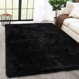 Garvee Fluffy & Sheepskin Pure Black 5x8 Plush Shag Rug, Soft Fuzzy Non-Slip for Bedroom Nursery Kids Playroom Dining Decor - Pure Black