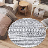 Garvee Boho Round Rug 3ft - Vintage Moroccan, Low Pile, Non-Shedding, Machine Washable, Light Grey, Non-Slip, Foldable, Thin, Ideal for Home - Gray