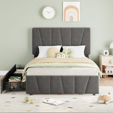 Garvee Twin Size Bed Frame with Adjustable Headboard and 2 Storage Drawers, Upholstered Platform Bed Frame with Wooden Slats Support, No Box Spring Needed, Dark Grey (Twin) - Dark Gray