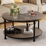 Garvee Round Coffee Table for Living Room Rustic Center Table with Storage Shelf Wood Circle Coffee Table with Sturdy Metal Frame, Easy Assembly(Light Walnut) - Light Walnut